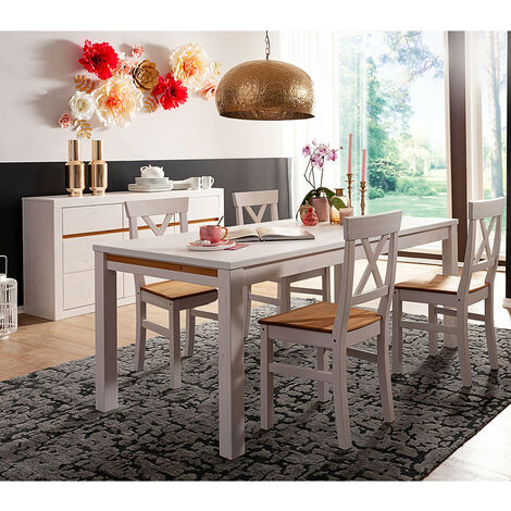 Esszimmer Set Massivholz Sideboard und Esstisch WILSON-69 in Kiefer massiv weiß