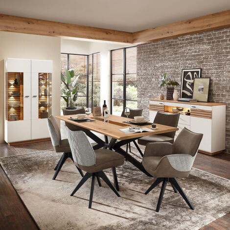 Esszimmer Set, weiß mit Eiche, FALLON-55, modern, 3-teilig