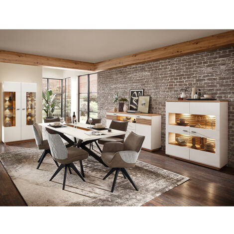 Esszimmer Set, weiß mit Eiche, FALLON-55, modern, 4-teilig