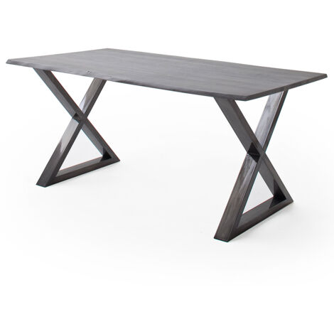 Esszimmer Tisch 160x90 cm, Akazie massiv, grau sandgestrahlt - COSENZA-06