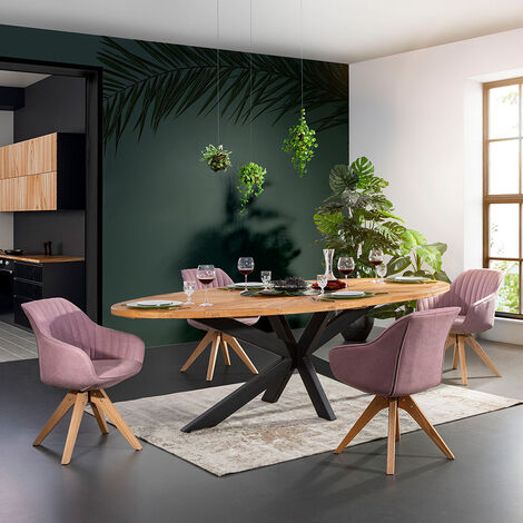 Esszimmer Tischgruppe inkl. 4 Stühle in rosa TARRAS-123 Esstisch mit Massivholz Tischplatte