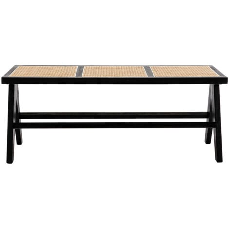 WAHSON OFFICE CHAIRS Esstischbank Rattan Sitzbank mit Massivholzbeinen Eingangsbank Gartenbank Rattanbank für Esszimmer, Beige