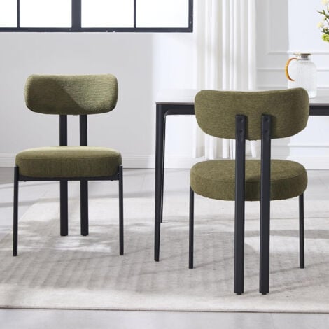 WAHSON OFFICE CHAIRS Esszimmerstühle 2er Set aus Chenille Wohnzimmer Modern Armlose Akzentstühle Küchenstühle mit Schwarzen Metallbeinen (Grün), Wahson
