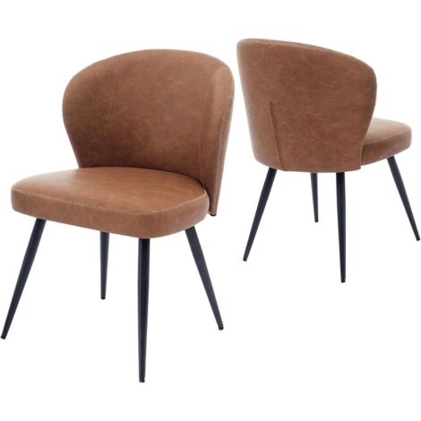 Esszimmerstühle 2er Set Küchenstühle gepolstert Metallbeine bis 136 KG Belastbar Polsterstuhl für Küche/Esszimmer/Schlafzimmer/Restaurant Braun/Kunstleder