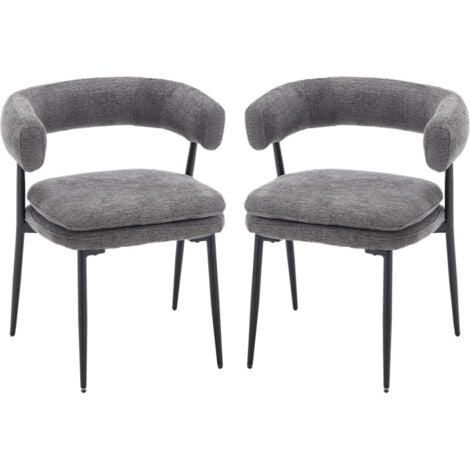 WAHSON OFFICE CHAIRS Esszimmerstühle 2er Set Küchenstühle mit Metallbeinen doppelter gepolsterter Armlehnstuhl moderner Sessel für das Wohnzimmer, Chenille, Grau
