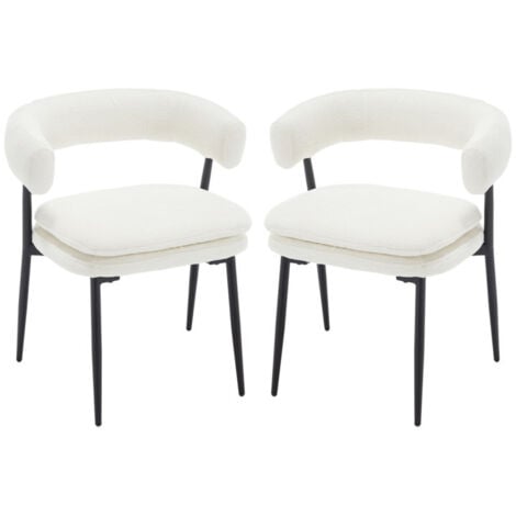 WAHSON OFFICE CHAIRS Esszimmerstühle 2er Set Küchenstühle mit Metallbeinen doppelter gepolsterter Armlehnstuhl moderner Sessel für das Wohnzimmer, Chenille, Weiß