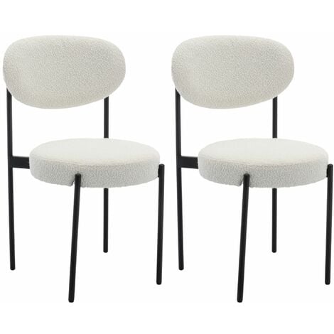 WAHSON OFFICE CHAIRS Esszimmerstühle 2er Set Polsterstühle Teddystoff mit Metallbeine Moderner Küchenstuhl Wahson, Weiß