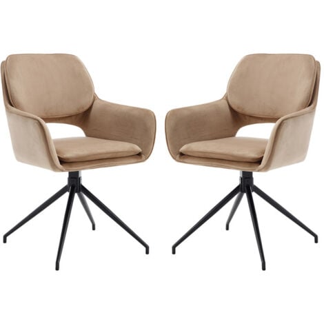 WAHSON OFFICE CHAIRS Esszimmerstühle 2er Set Polsterstuhl mit Armlehnen Stuhl Esszimmer Esstisch Drehbarer Küchenstuhl Wohnzimmerstuhl mit Metallfuß, Samt, Hellbraun, Wahson