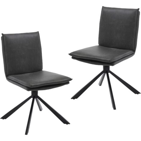WAHSON OFFICE CHAIRS Esszimmerstühle 2er Set PU Leder Küchenstühle 360° Drehbar für Esszimmer Armlose Akzentstühle Essstühle mit Metallbeinen für Wohnzimmer (Grau-2) Wahson
