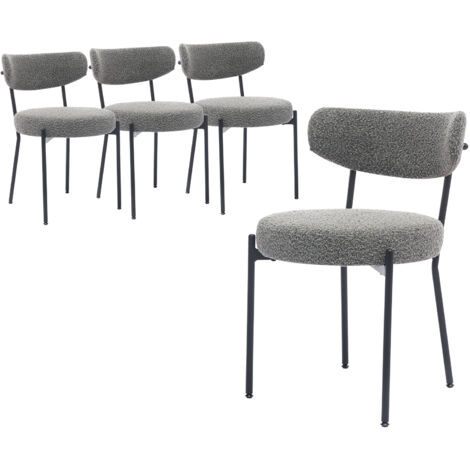 Esszimmerstühle 2er Set丨Teddy Stoff Runde Boucle Stühle·Mid-Century gepolsterte Küchenstühle·Dining Chairs mit Metallbeinen Grau