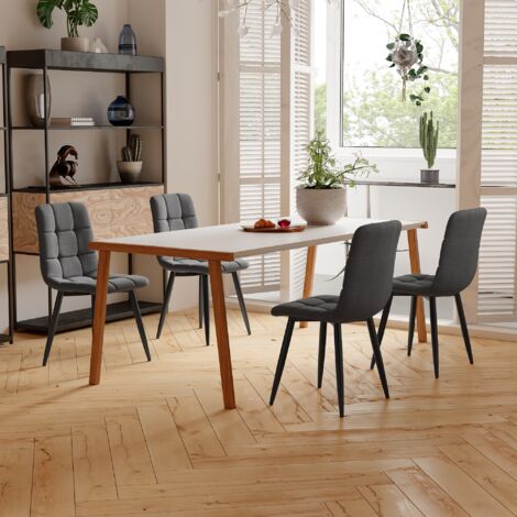 Esszimmerstühle 4er Set, mit gepolsterter Rückenlehne, Metallbeinen, ergonomisches Design, Skandinavisch, Küchenstühle aus Leinen - grau
