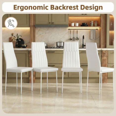 Esszimmerstühle 6er Set, Wasserdicht Kunstleder Dining Chairs, Moderner Küchenstühle mit hoher Rückenlehne, bequemer Polsterstuhl für Esszimmer, Wohnzimmer, Studentenunterkunft, 120 kg, Weiß