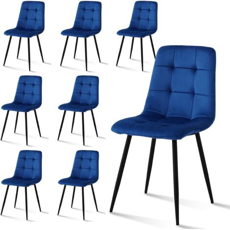 Esszimmerstühle 8er Set gepolsterte Stühle mit Samtbezug und dickem Sitzkissen Milano blau für Küche Wohnzimmer und Arbeitszimmer