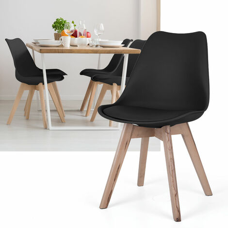 Esszimmerstühle Eiche schwarz Schalenstühle 4er Set Küchenstühle Holz, Kunststoff, PP Sitzpolster, PU Leder, BxTxH 48x42x82 cm, 4er Set