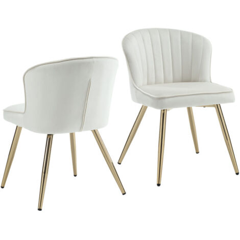 Esszimmerstühle für Esszimmer aus Samt Moderner Esszimmerstuhl Gebogene Linie Rückenlehne mit goldenem Fuß Beige 2er Set Wahson
