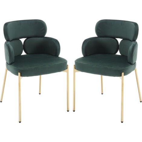 WAHSON OFFICE CHAIRS Esszimmerstühle 2er Set Küchenstuhl Polsterstuhl mit Goldene Metallbeine armlose Essstühle Wohnzimmerstuhl aus Samt für Wohnzimmer, Grün