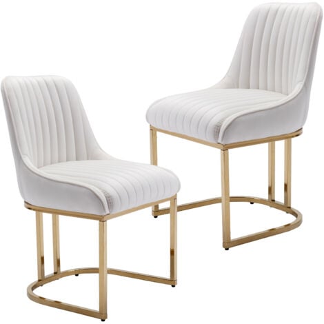 WAHSON OFFICE CHAIRS Esszimmerstühle für Küche/Wohnzimmer aus Samt, Stühle mit Lehne mit goldenem Metallbein, Weiß 2er Set, Wahson