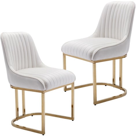 Esszimmerstühle für Küche/Wohnzimmer aus Samt, Stühle mit Lehne mit goldenem Metallbein, Weiß 2er Set, Wahson