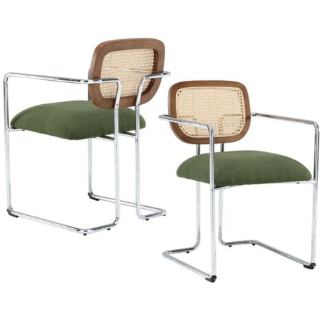 WAHSON OFFICE CHAIRS Esszimmerstühle geflochtene für Küche aus Leinen Rattan mit Metallbeine Rückenlehne Vintage Grün 2er Set Wahson