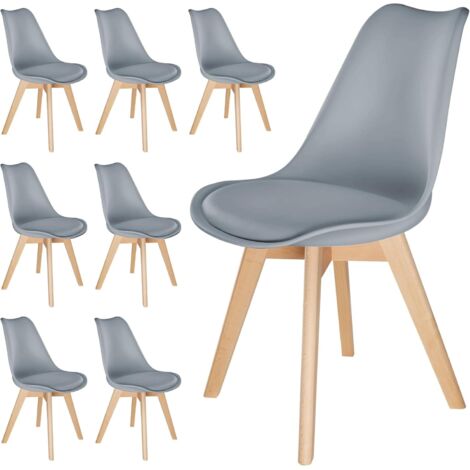 Esszimmerstühle Küchenstühle 8er Set Esszimmerstühle mit Massivholzbeinen maximale Belastbarkeit 130 kg skandinavisches Retro-Design für Esszimmer und Küche grau 8er Set