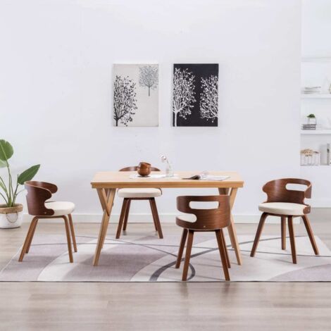 Esszimmerstühle Set von 4 cremefarbenem, gebogenem Holz und Kunstleder