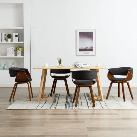 Esszimmerstühle Set von 4 Grau Gebogenes Holz und Stoff