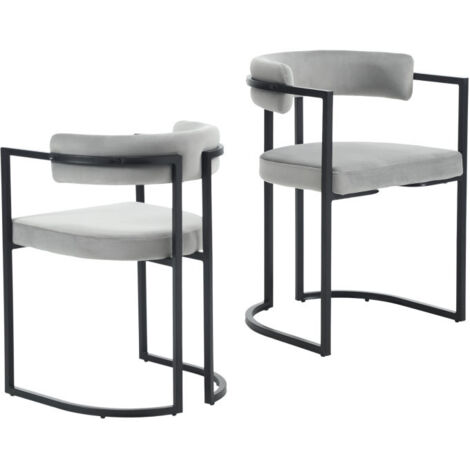 Esszimmerstühle Wahson 2er Set, Küchenstuhl aus Teddystoff Polsterstühle mit schwarzen Metallbeinen, Moderne Eckstühle für Esszimmer, Grau Wahson
