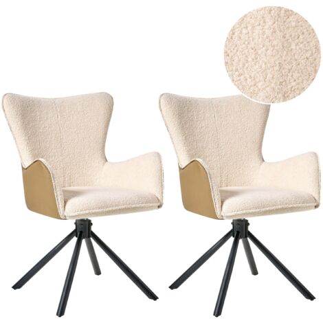 Esszimmerstuhl 2er Set drehbar NOVI Bouclé Hellbeige