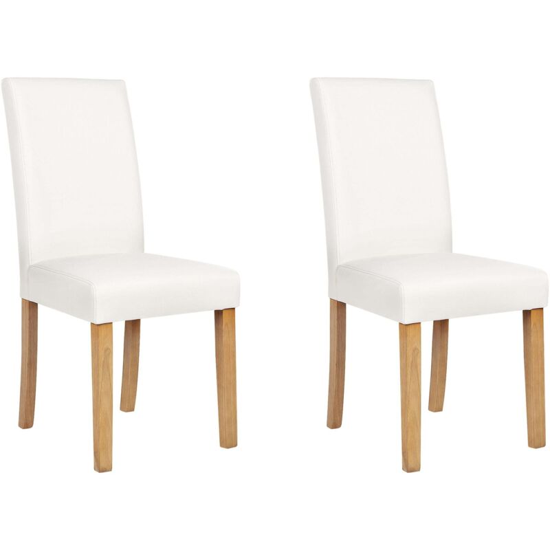 Beliani Esszimmerstuhl 2er Set Weiß Kunstleder Holzbeine Retro-stil