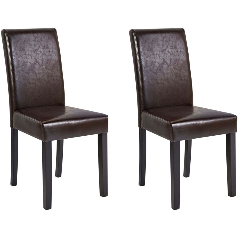 Beliani Esszimmerstuhl 2er Set Dunkelbraun Kunstleder Holzbeine Retro