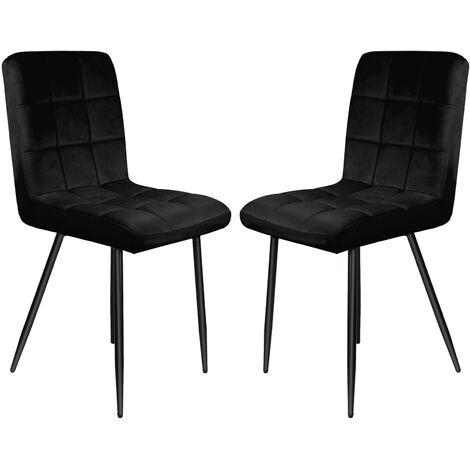 Esszimmerstuhl 2er Set, Polsterstuhl Küchenstühle, Metallbeine, Samtbezug, 9-Gitter-Stil, bis 120 kg belastbar, für Arbeitszimmer, Wohnzimmer, Schlafzimmer, schwarz