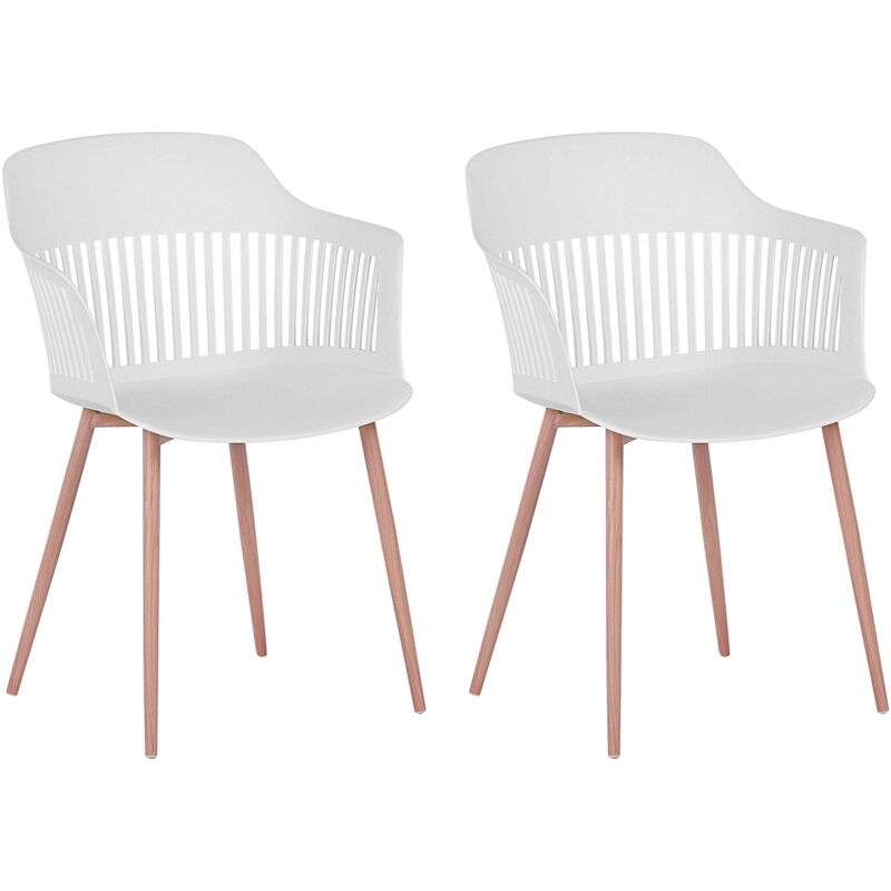 Beliani Esszimmerstuhl 2er Set Weiß Kunststoff Metallbeine Mit Holzmaserung Minimalismus Moderne Wohnzimmer Esszimmer