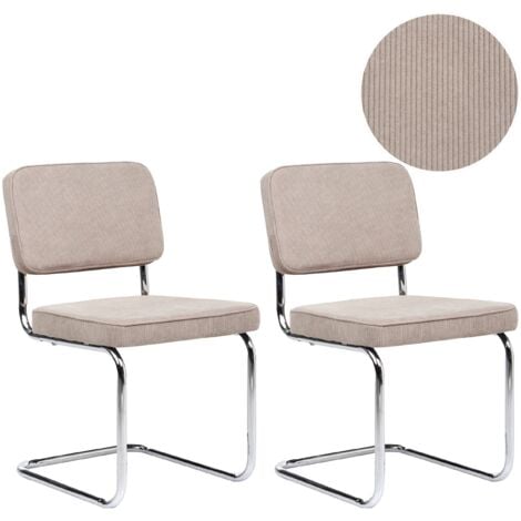 BELIANI Esszimmerstuhl 2er Set Taupe aus Cord Gepolstert mit Eisenbeinen Retro Stil Freischwinger