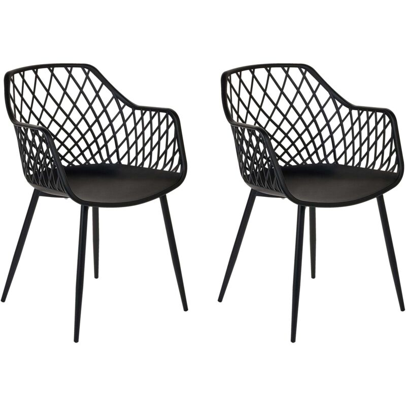 Beliani Esszimmerstuhl 2er Set Schwarz Kunststoff Mit Metallgestell Rauten-design Hohen Armlehnen Modern Schlicht Wohnzimmer Esszimmer Flur Diele