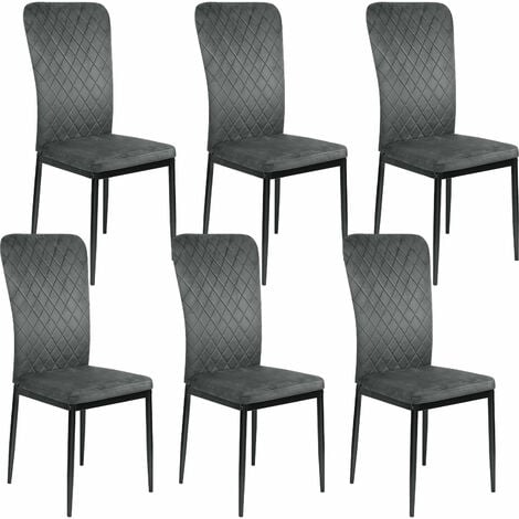 SKECTEN Esszimmerstuhl 6er Set aus Samt mit Metallbeinen Rautenmuster für Küche, Esszimmer, Lounge, Wohnzimmer, Empfang(Dunkelgrau)