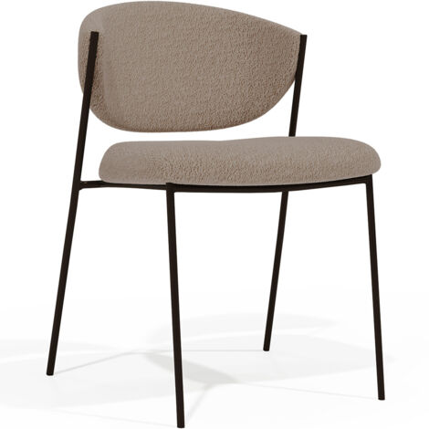 Esszimmerstuhl - Bezogen mit Bouclé-Stoff - Schwarzes Metall - Seda Taupe