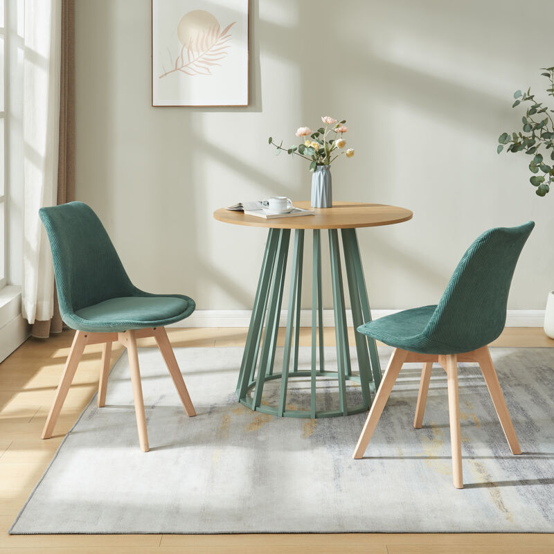 [en.casa] - Esszimmerstuhl Fläten 2er Set Cord Dunkelgrün