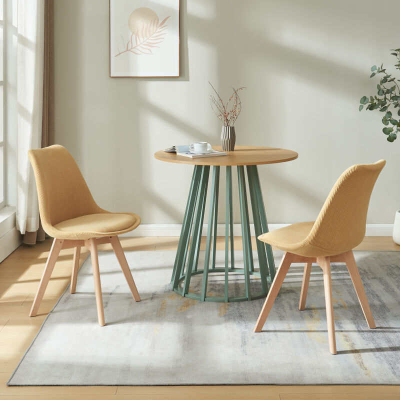[en.casa] - Esszimmerstuhl Fläten 2er Set Cord Senfgelb