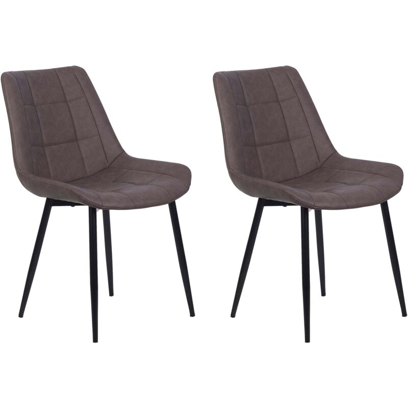 Beliani Esszimmerstuhl 2er Set Dunkelbraun Kunstleder Mit Schwarzen Metallbeinen Retro Design Stuhl Ohne Armlehnen Wohnzimmer Esszimmer Ausstattung