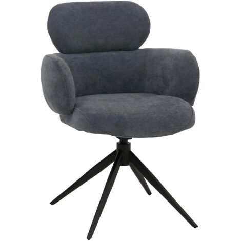Esszimmerstuhl HHG-259, Küchenstuhl Polsterstuhl, drehbar Auto-Return, Stoff (310g/m²) Chenille Öko-Tex grau-blau