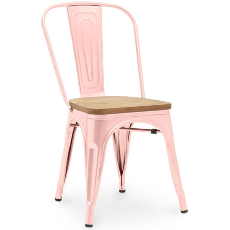 Esszimmerstuhl - Industriedesign - Stahl und Holz - Neuauflage - Stylix Pastellorange
