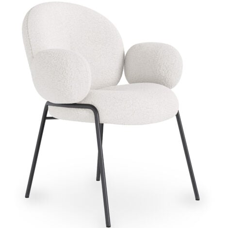 PRIVATEFLOOR Esszimmerstuhl mit Armlehnen - Bouclé Stoffpolsterung - Erys Weiß
