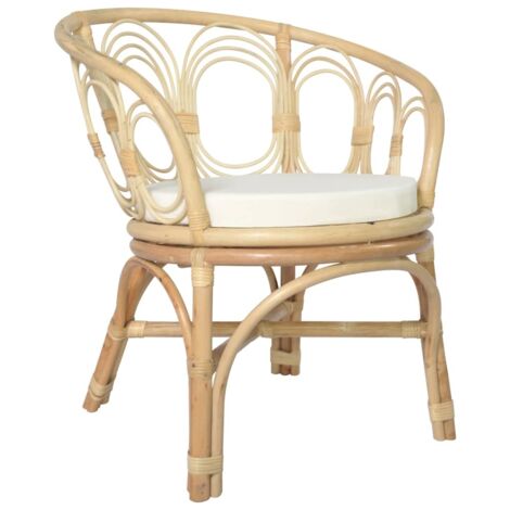 Esszimmerstuhl mit Kissen Rattan und Leinen vidaXL