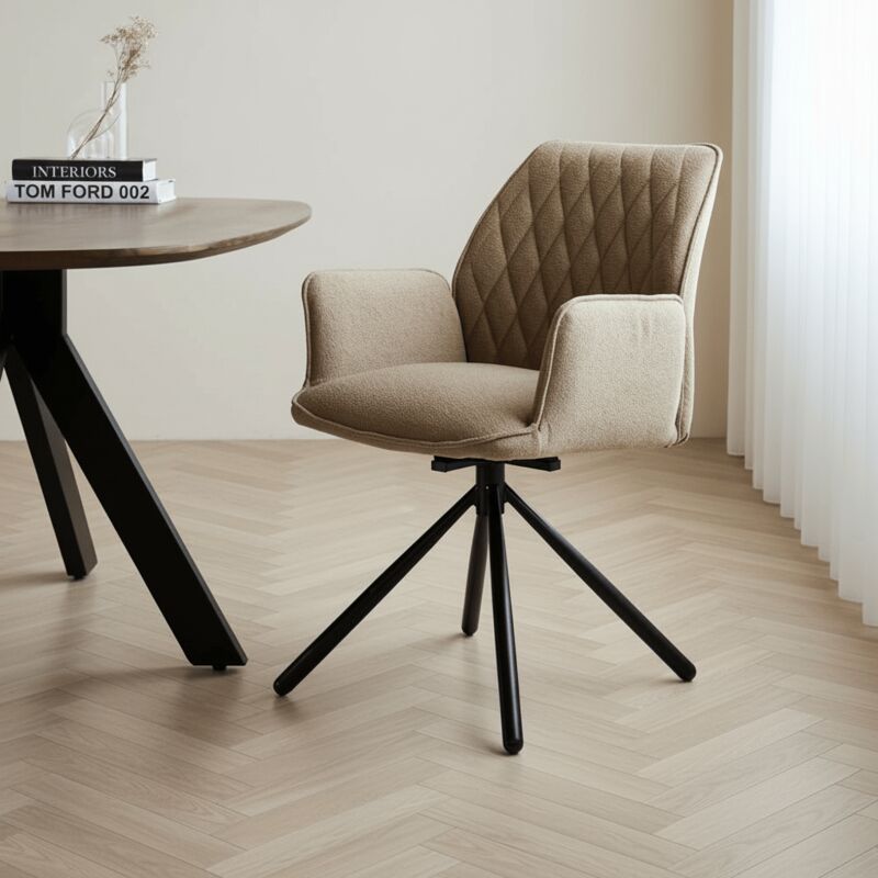 Dimehouse Drehbarer Esszimmerstuhl Taupe Bouclé Novan – 180° Drehbar