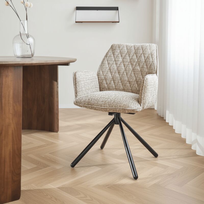 Dimehouse Drehbarer Esszimmerstuhl Beige Novan Chenille – 180° Drehbar