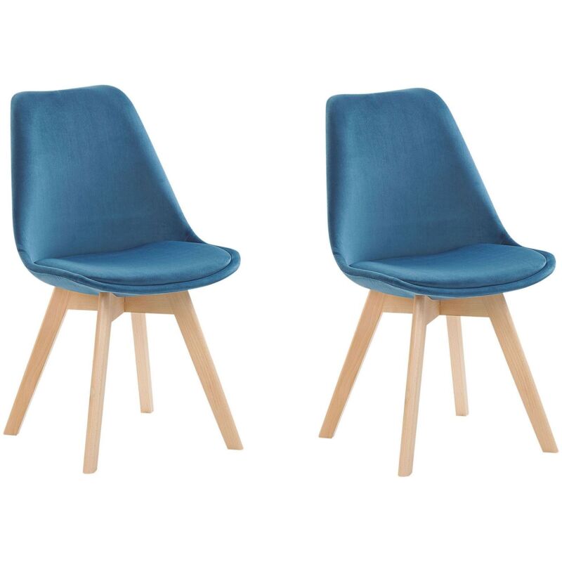 Beliani Esszimmerstuhl 2er Set Blau Samtstoff Holzbeine Minimalismus