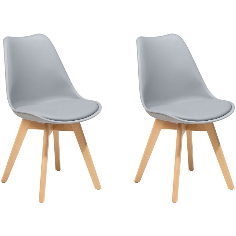 Beliani Esszimmerstuhl 2er Set Grau Kunststoff/kunstleder Holzbeine Minimalismus