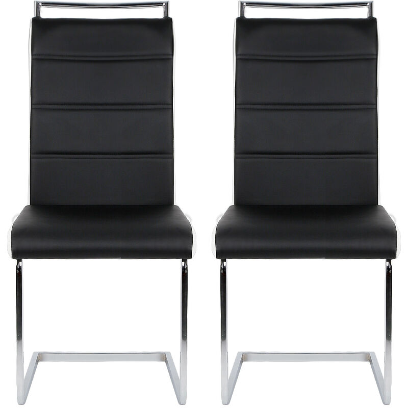 Lot de 2 Chaise de Cuisine,Chaises Salle à Manger, avec avec Assise et Dossier en pu, en Métal Pieds,principal noir et blanc - Haloyo