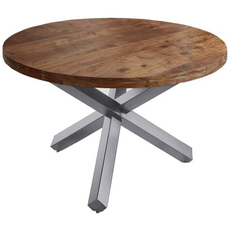 Esszimmertisch rund 120 cm Akazienholz Nussbaum Silber RUNA
