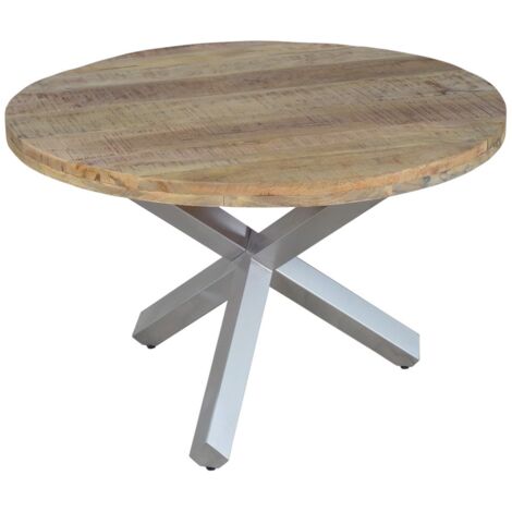 Esszimmertisch rund 120 cm Mangoholz Natur Silber RUNIS
